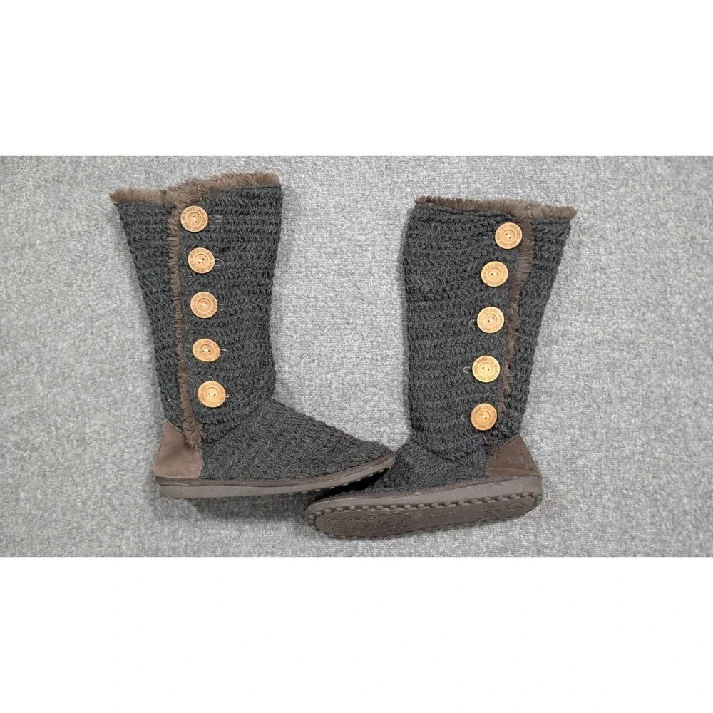Muk Luks Boots Womens‎ 9 Gray Boho Suede  Brown Faux Fur Crotchet Sweater Boots